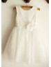 Ivory Sequin Tulle Knee Length Flower Girl Dress